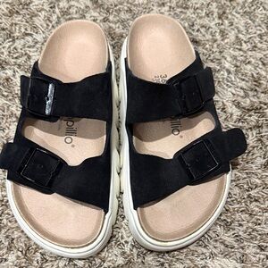 Papillio Black Sandals with Cream Footbed